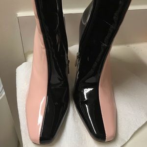 Pink/Black Pantent Leather High Heeled Boots